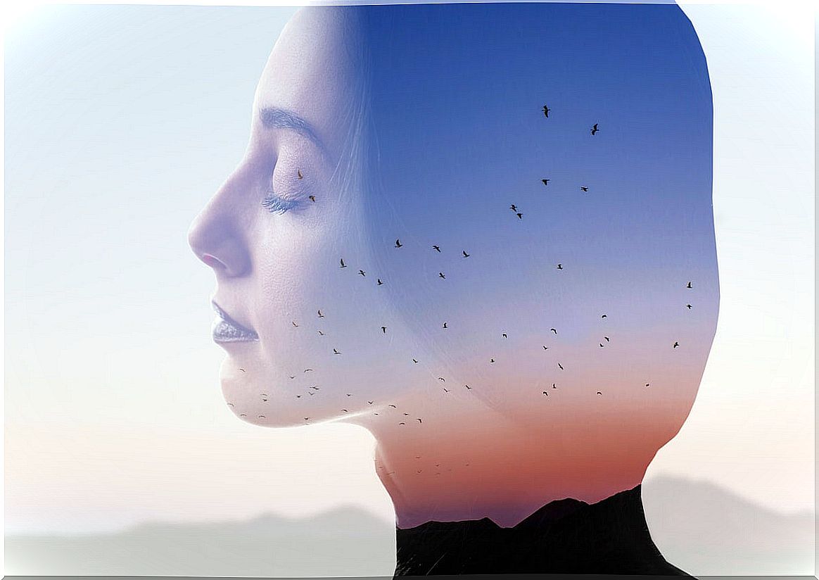 Woman thinking with birds in mind