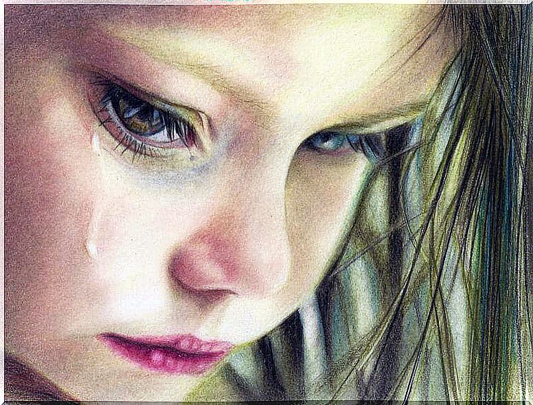 Crying girl drawing