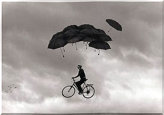 man flying bike
