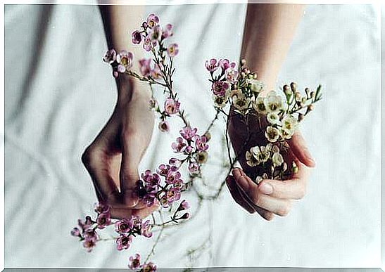 Hands with flowers