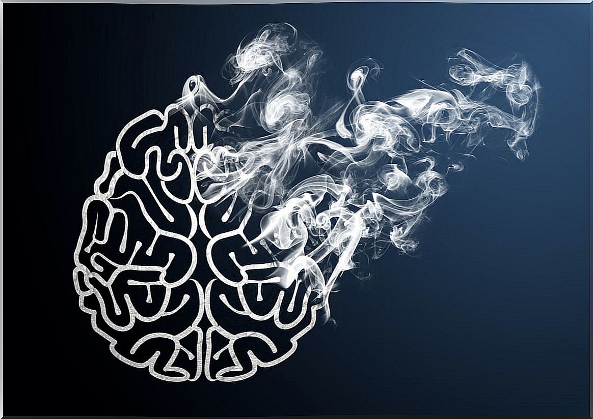 Brain with smoke symbolizing oneirism or dream delirium