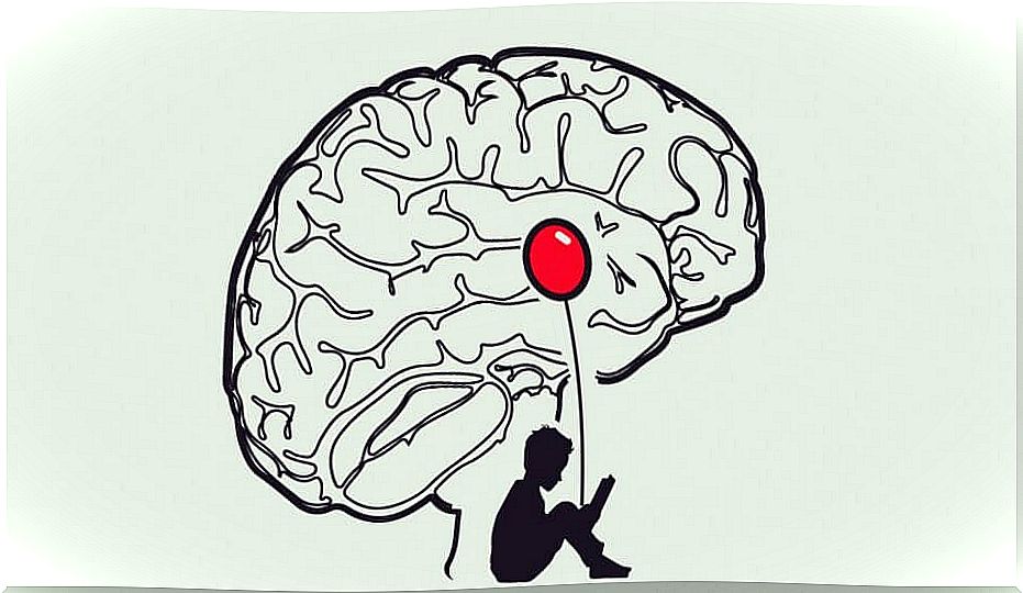 brain with a child with a balloon representing the amygdala