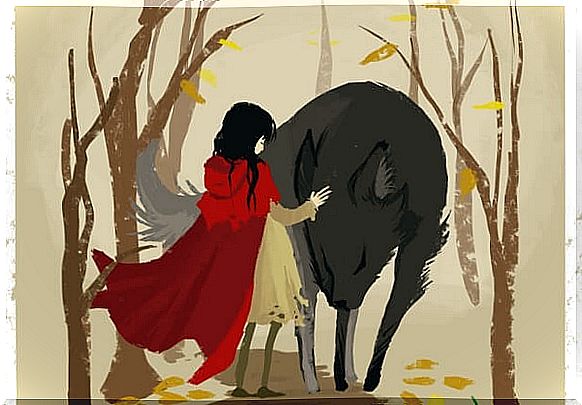 Illustration of Little Red Riding Hood and the Wolf