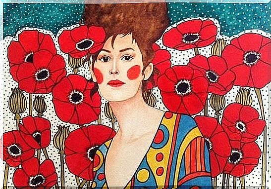 woman with poppies representing committed people