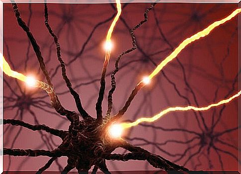 Neuron with electrical impulses to represent the concept of neurogenesis